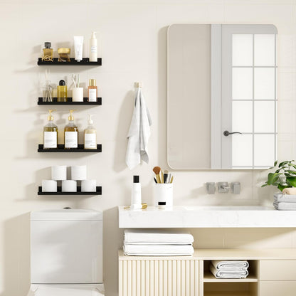 4 Pack Floating Shelves for Wall Storage, Metal Black Hanging Shelves for Living Room/Kitchen/Bedroom/Bathroom Decor, Set of 4 Organizer for Display, Perfume & Book Shelf Wall Mounted