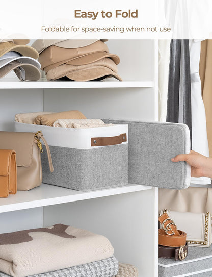 StorageWorks Narrow Storage Bins, Small Basket for Closet and Shelves, Rectangular Fabric Organizer with Handles, Toilet Paper Storage, Gray and White Stripes, 2-Pack