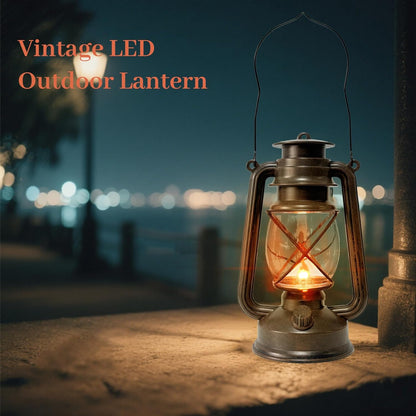 Vintage LED Outdoor Lantern Battery Powered Lanterns with Flame Wick Waterproof Camping Lamp Non-Solar Hanging Lantern Lights Landscape Decor for Indoor/Outdoor Use