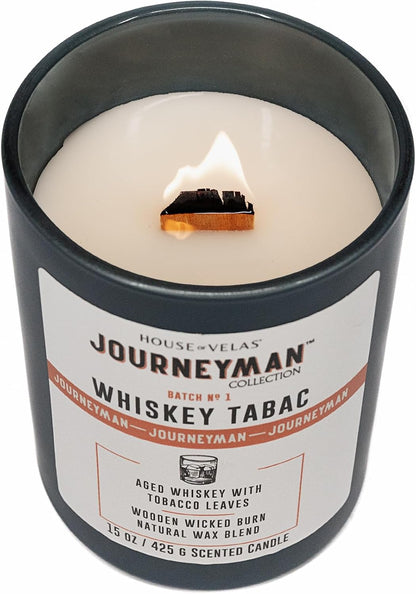 Journeyman Collection Candle, 15oz, Wooden Wick, Whiskey Tabac, Large Painted Jar