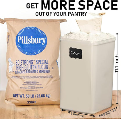 WHITE FEATHER SUPPLIES 4 Pc Flour Sugar Storage Container, Large Food Storage Containers with Lids Airtight for Kitchen, BPA Free Plastic Cereal Containers Storage [2 X 6.5 + 2 X 5.2] 4 Measuring Cup