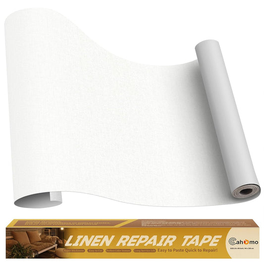 Linen Repair Tape 16x90 inch, Self Adhesive Fabric Patches, Linen Patch Tape Kit, Fabric Repair Tape for Couch Sofas, Headboards, Chairs, Pillows, Curtains, Couches - White