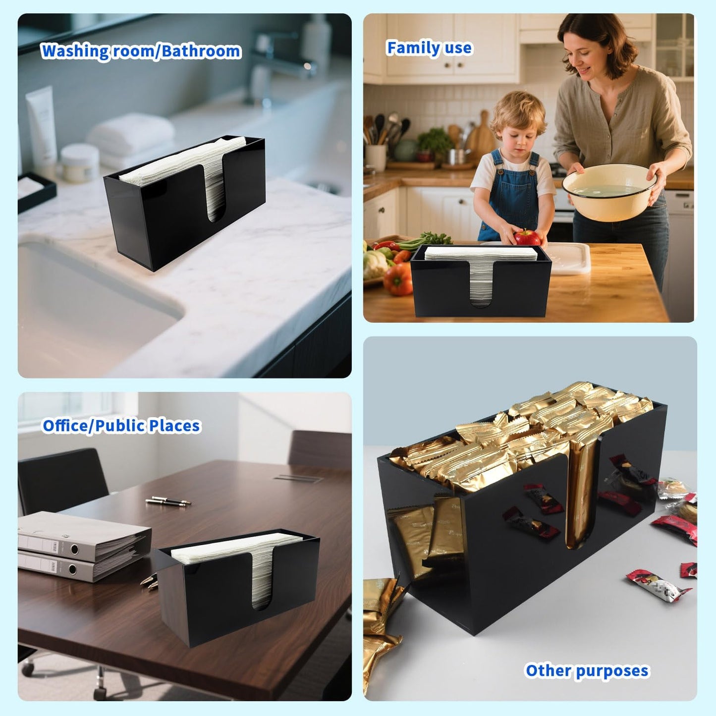 Paper Towel Holder for Countertop,Black Acrylic Napkin Dispenser-Multifold/C-Fold/Z-Fold Trifold Paper Towel Dispenser for Bathroom Kitchen Restaurant Toilet - Durable 5mm Thick(2)