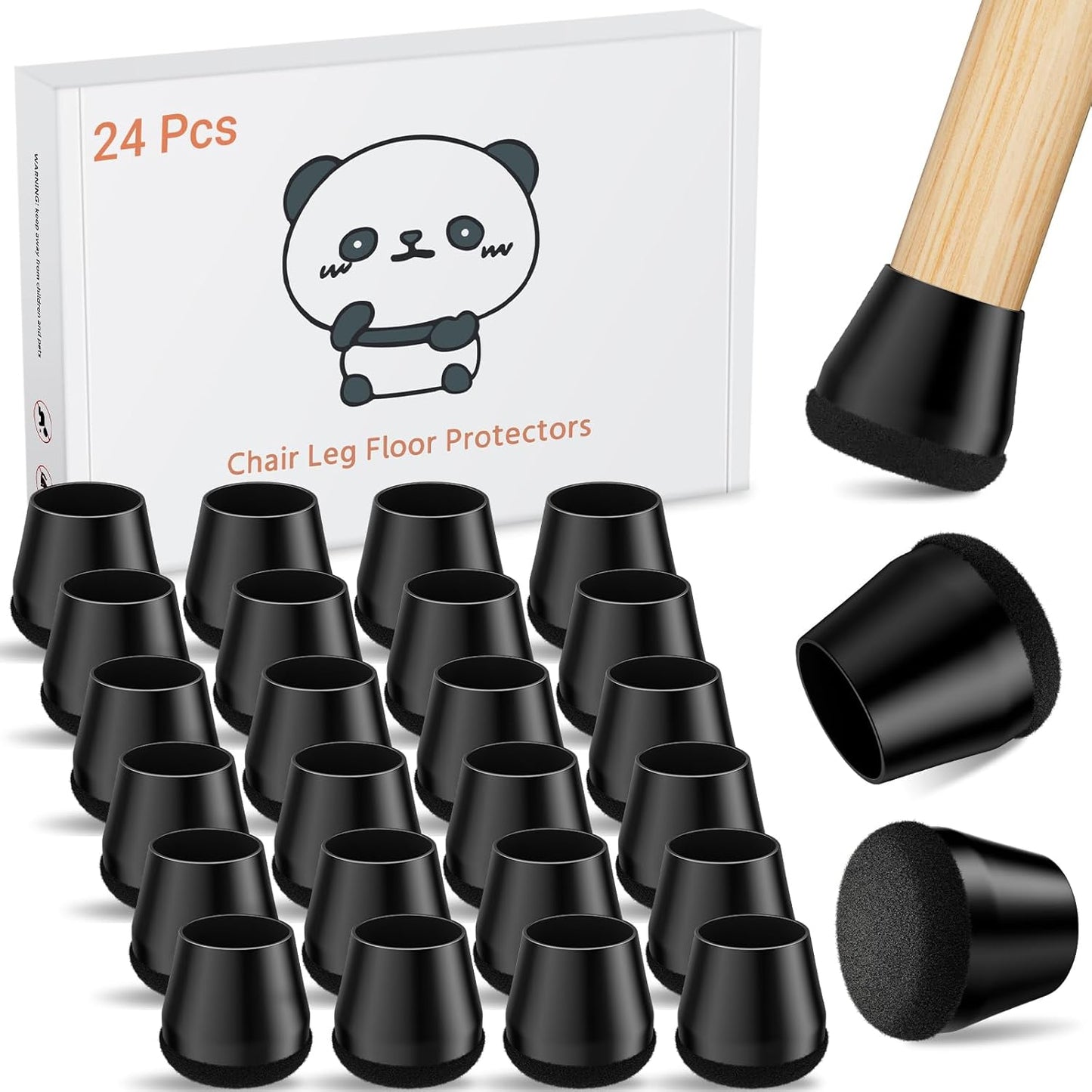 24 PCS Silicone Chair Leg Floor Protectors Medium Fit (1"-1.2") Rubber Felt Furniture Pads Chair Legs Caps/Covers for Hardwood Floors, Tile from Scratches & Reduce Noise - Round, Black