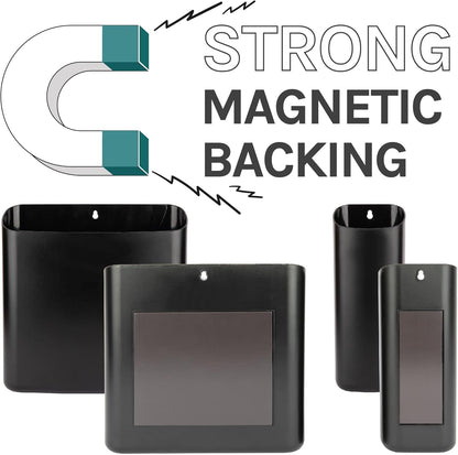 JS Jackson Supplies Black Lint Bin with Magnetic Back (Set of 2), Large and Small Space Saving Trash Bins and Organizers for Laundry Room and Kitchen, Wall Mountable