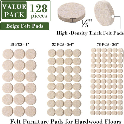 Fursafe&Q Felt Furniture Pads for Hardwood Floors - Self Adhesive Chair Felt Pad, Furniture Feet Floor Protectors, Protect from Nicks, Dents and Scratches, Cabinet Door Bumper128 Pcs Chair Feet