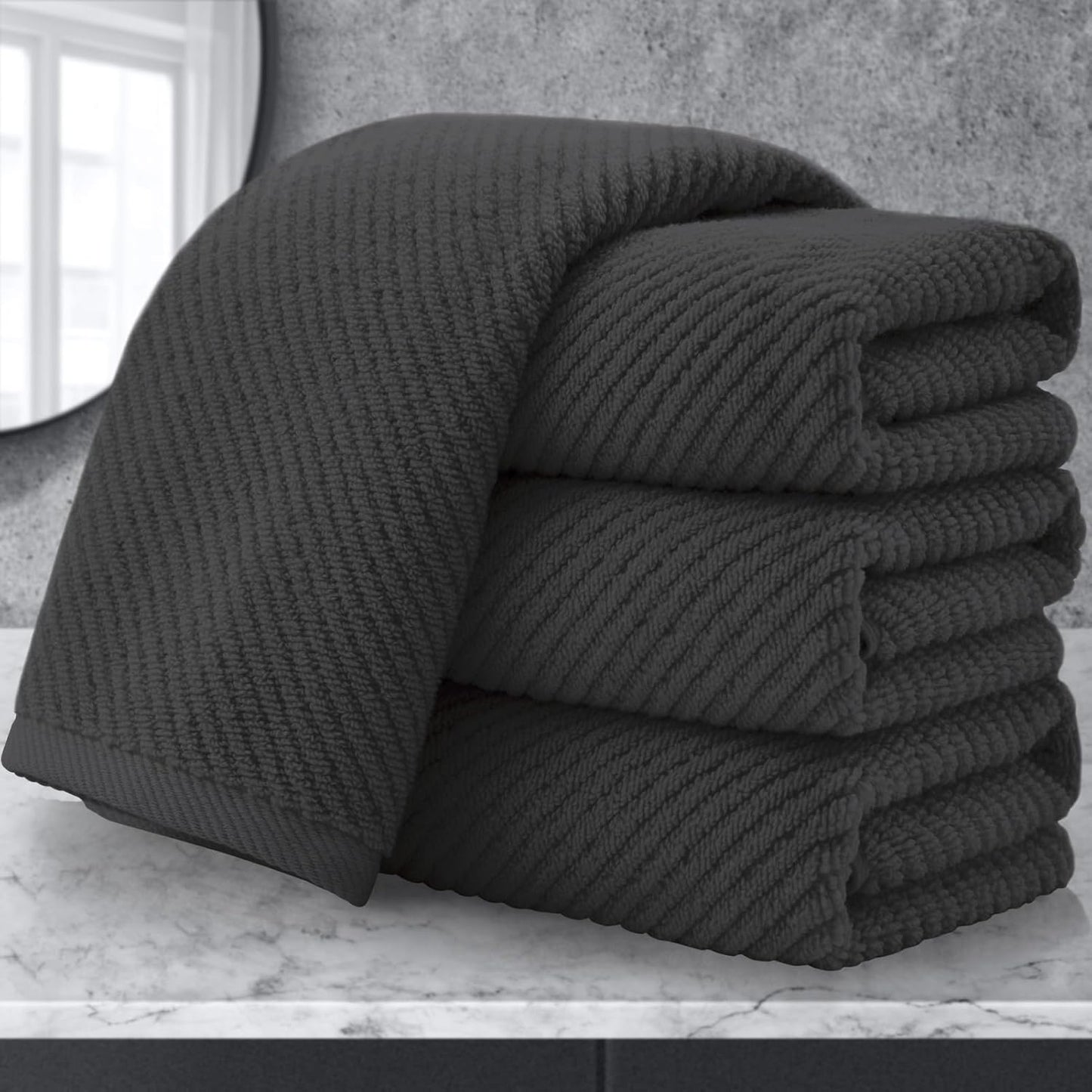 VOOVA & MOVAS Gray Hand Towels for Bathroom, Large 18" x 28" - 100% Cotton | Thick | Quick Dry | Lightweight | Absorbent | Soft, Hand Towels Set of 4, Bathroom Essentials, Dark Grey