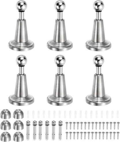 uxcell 6Pcs Magnetic Door Stopper, 304 Stainless Steel Magnetic Door Stop Catch, Soft-Catch Brushed Nickel Hold Door Open Wall Mount for Bottom of Door, Silver