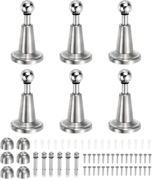 uxcell 6Pcs Magnetic Door Stopper, 304 Stainless Steel Magnetic Door Stop Catch, Soft-Catch Brushed Nickel Hold Door Open Wall Mount for Bottom of Door, Silver