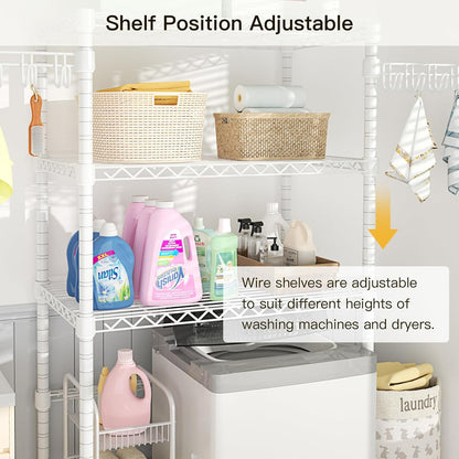 Ulif U8 Laundry Room Storage Organizer, Over The Washer and Dryer Storage Shelves for Laundry Organization, 35”W x 17.3”D x 76.2”H, Suit Washing Machine Width Within 32.6”, Hold 304 lb, White
