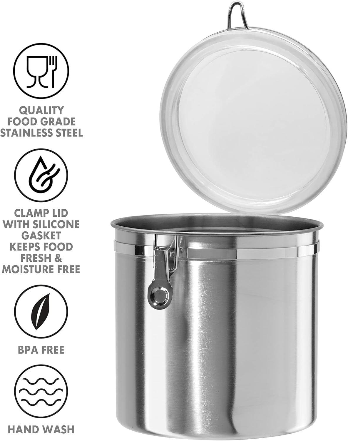 Oggi Stainless Steel Kitchen Canister 152oz + Oggi Stainless Steel 4 pc Food Storage Container Set - Ideal for Kitchen Storage