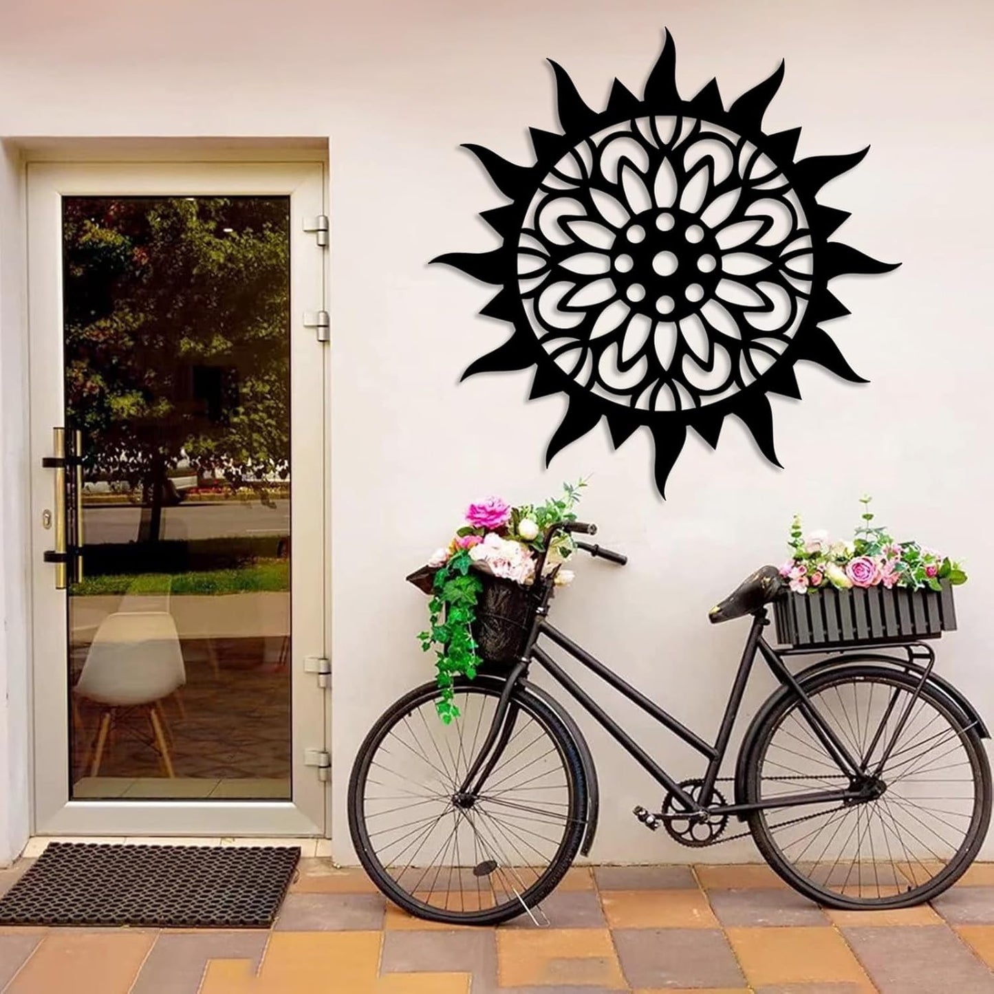 Sunburst Metal Wall Decor, Metal Sun Wall Decor, Metal Sun Flower Wall Art, Outdoor Metal Sun Wall Art, Sun Burst Wall Decor, Home Decor, Patio Decor, Wall Art for Living Room, Bedroom (Black, 32"x32"|80x80cm)