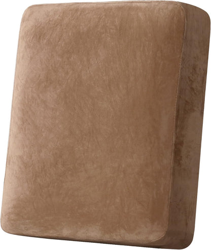H.VERSAILTEX Velvet Stretch Couch Cushion Cover Plush Cushion Slipcover for Chair Cushion Furniture Protector Seat Cushion Sofa Cover (1 Piece Armchair Cushion Covers, Camel)