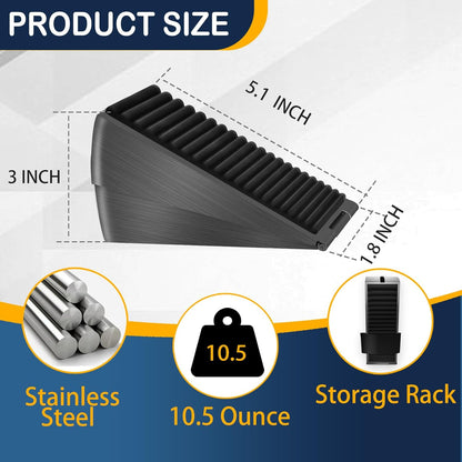 Adjustable Large Door Stopper, Strongest Tall Spring Heavy Duty Door Stop, 3 in Wedge Door Stoppers for Bottom of Door, Stainless steels Make Suits for Any Heavy Door(2 Pack Black)