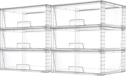 Vtopmart 6 Pack Large Stackable Storage Drawers,Easily Assemble Acrylic Bathroom Closet Undersink Organizers and Storage,Plastic Storage Bins for Kitchen Cabinets,Pantry,Makeup,Medicine Organization
