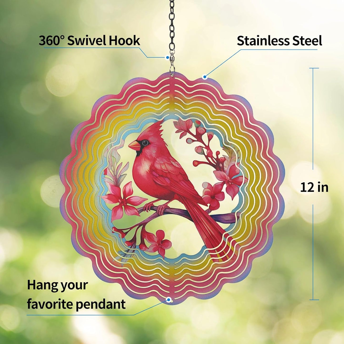 Wind Spinners Outdoor Cardinala Decorations - Birthday Gifts for Women Mom Grandma, Cardinala Deocr Hanging Wind Spinner 12 inch 3D Wind Sculptures for Garden Decor for Outside, Yard, Outdoor