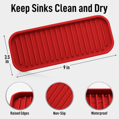 Zulay Kitchen (9x3.5) Silicone Sponge Holder for Kitchen Sink - Flexible Multipurpose Kitchen Soap Tray Sponge Holder - Sink Organizer Tray for Kitchen, Bathroom, Makeup, Trinkets & More (Red)