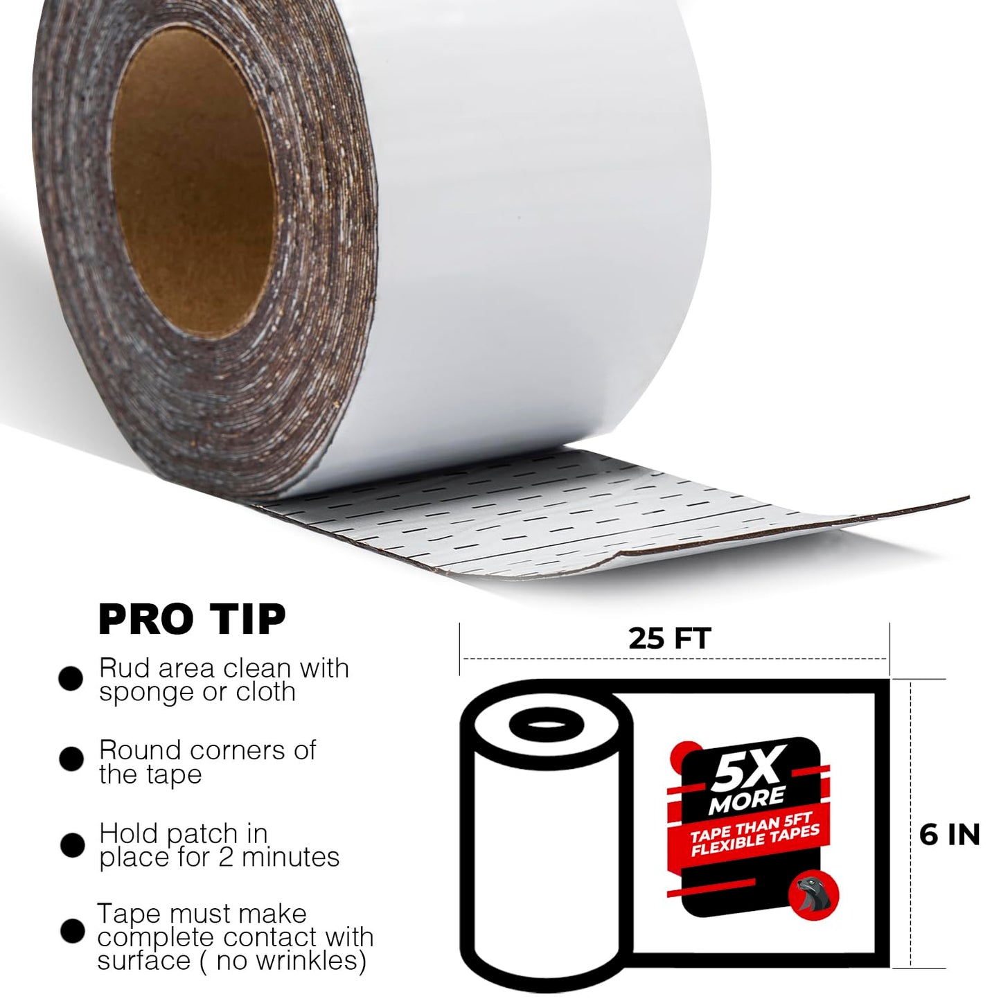 White RV Roof Sealant Tape, 6" x 25' Waterproof Repair Seal Tape – Extra Thick, UV-Resistant, Weatherproof Patch for Permanent Leak Sealing on RVs, Trailers, and Mobile Homes
