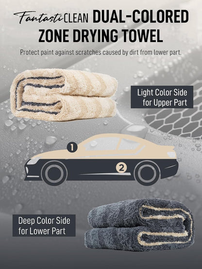 Fantasticlean Large Car Drying Towel- 26‘’ by 20'', 2 Pack-Premium Microfiber Cleaning Cloth with Twisted Loop & Coral Fleece, Ultra Absorbent, Scratch-Free for Car Detailing