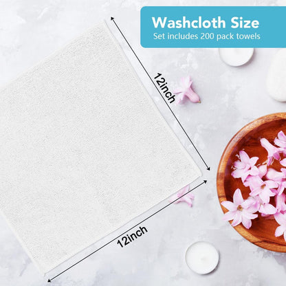 Orighty Wash Cloths Bulk Towels Set 200 Pack, Highly Absorbent and Soft Feel Microfiber Face Cloths, Multi-Purpose White Washcloths & Hand Towels for Bathroom, Hotel, Spa, and Gym, 12x12 Inch