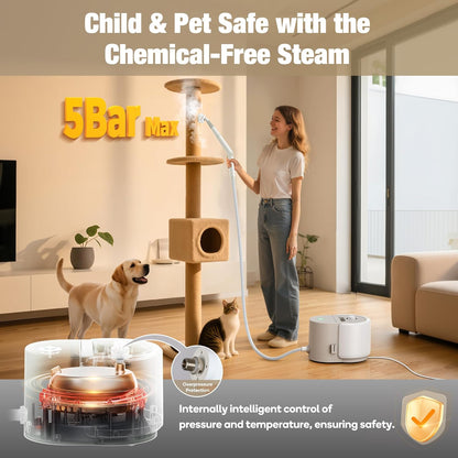 Newbealer Heavy-Duty Steam Cleaner for Home, Stainless Steel Boiler, 12-Piece Accessory Kit, Max 5 Bar Pressure, Multi-Purpose Steamer for Floors, Cars, Furniture, Upholstery, and More