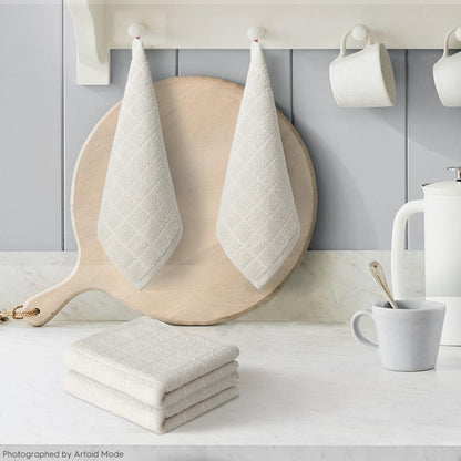 Artoid Mode Checkered Designed Cotton Beige Terry Kitchen Dish Cloths, 12x12 Inch Soft Absorbent Quick Drying Cleaning Kitchen Rags Set of 6