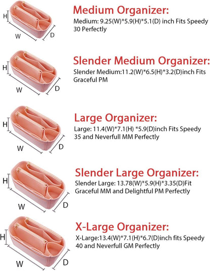 LEXSION Felt Purse Bag Organizer Insert with zipper Bag Tote Shaper Fit Speedy Neverful PM MM