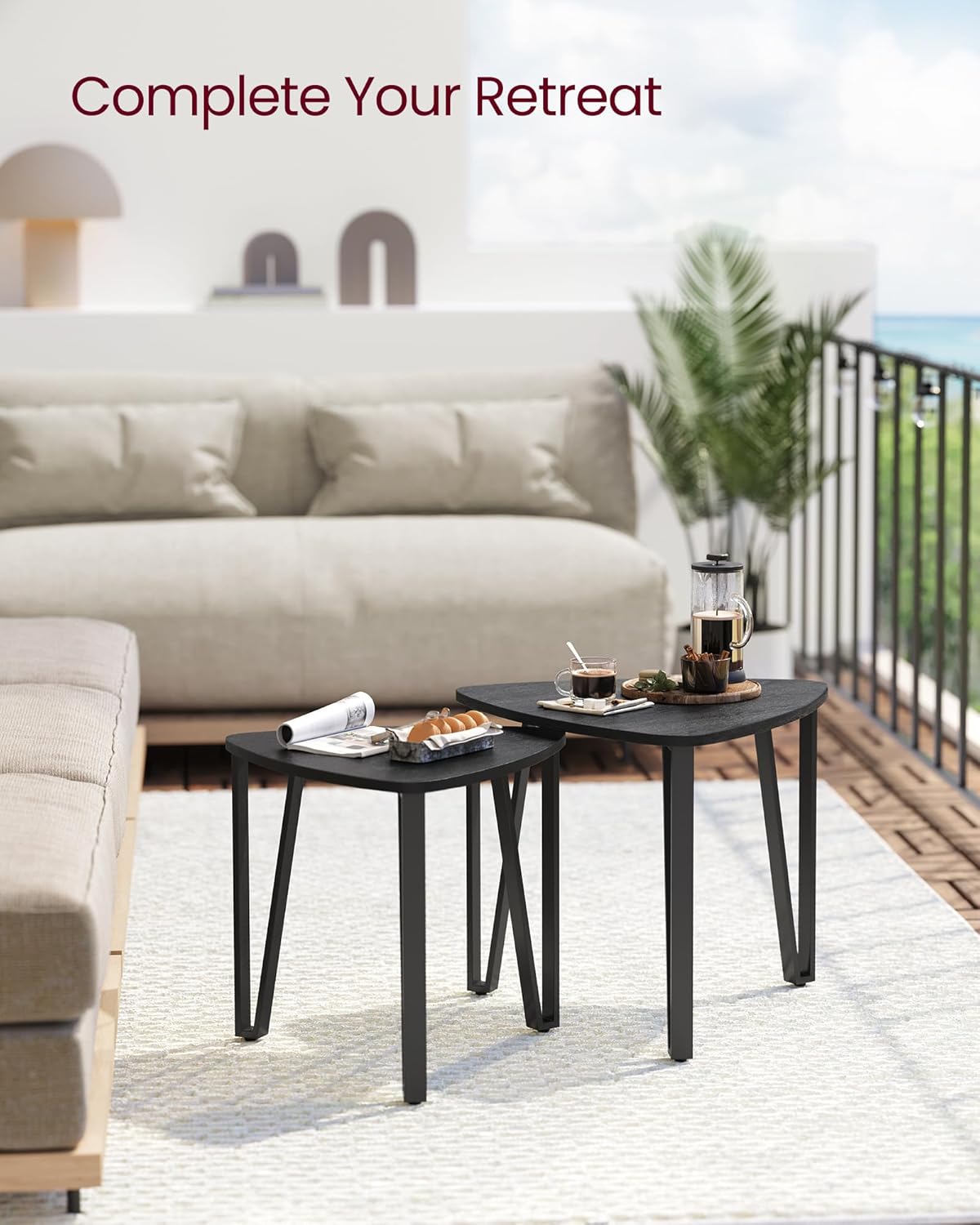 VASAGLE Nesting Coffee Tables, End Tables Set of 2 for Living Room Bedroom, Industrial Small Stacking Side Tables with Metal Frame for Couch, Charcoal Gray and Black ULET013B56