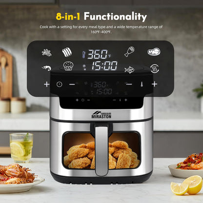 8.5QT Air Fryer, Family Size Digital Air Fryers, Nonstick Square Basket, Smart Touchscreen with 8-Preset, Air Frying, Reheat Leftovers, Party Food, Fast Cooking, Dishwasher-Safe, for Kitchen