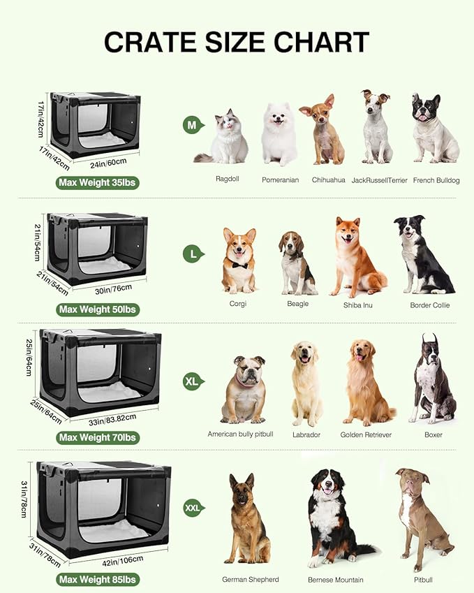 24-Inch Collapsible Travel Dog Crate, Portable 4-Door Soft Kennel for Medium to Large Dogs, Chew-Proof Mesh Windows, Indoor/Outdoor Use, Foldable, with Storage Bag (Grey)