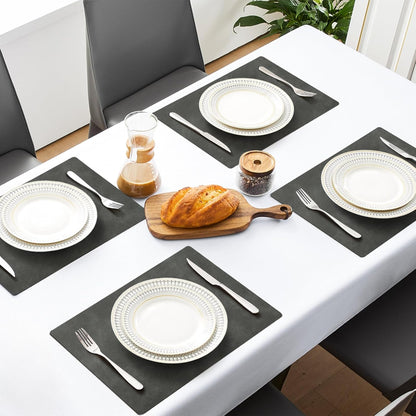 MOSAYT Vinyl Placemats Set of 6-12 X 17 Inch - Faux Leather 100% Waterproof Oil-Proof Wipeable PU Place Mats, Heat Resistant Reversible Table Mats for Kitchen, Dining, Outdoor (Dark Grey)