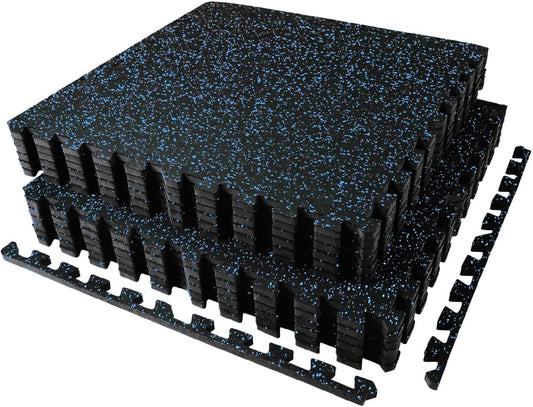 AIRHOP 0.56in Thick 48 Sq Ft Exercise Equipment Mats, 12 Tiles Upgraded Rubber Top with High Density EVA Foam, Large Interlocking Puzzle Gym Flooring for Home Gym, Heavy Weight Workout,Black & Blue