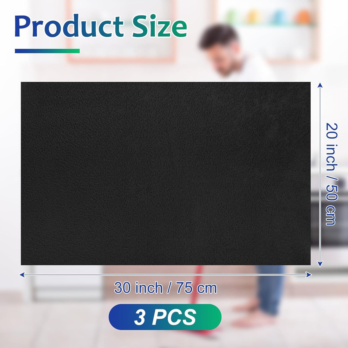 Newwiee 3 Pcs Extra Large Microfiber Cleaning Cloth 30" x 20" Washable Reusable Microfiber Towel Streak Free Lint Free Cloth for Cleaning Home Glass Office Window Bathrooms (Black)