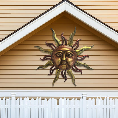 LIFFY 30" Large Sun Wall Decor - Metal Sun Face Wall Sculpture, 3D Hand-Painted Outdoor Wall Art Hanging for Patio Garden Yard, Housewarming Gift, Easy Hanging