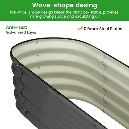 2 Pcs 4.5x2x2ft Oval Raised Garden Bed, Galvanized Raised Beds,Open-Ended Base Metal Raised Planter Beds,Garden Bed Outdoor,Planter Raised Boxes for Vegetables, Flowers,Tool-Free Asse,Gray