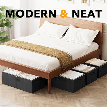 SpaceAid 4 Pack 10" High Under Bed Storage Containers, Large Underbed Storage Organizer Bins with Lids for Bedroom, Dorm, Clothes, Closet Organization, Bed Sheets and Blankets (Black)