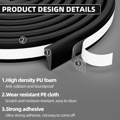 2Pcs×196" Wedge Weather Stripping Door Seal Strip for Door Frame & Window,Self Adhesive Window Insulation Draft Stopper Seal for Winter,Gray Foam Door Gap Filler for Soundproofing Light Blocker,Black
