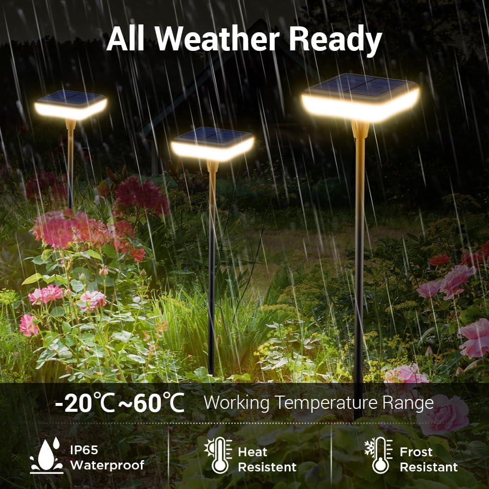 Solar Lights Outdoor Pathway 8 Pack IP65 Waterproof 31" Solar Garden Lights 2 Heights Adjustable Auto On/Off Lasting 12H for Walkway Patio Lawn Path Yard Plants Flower Beds Landscape Decor