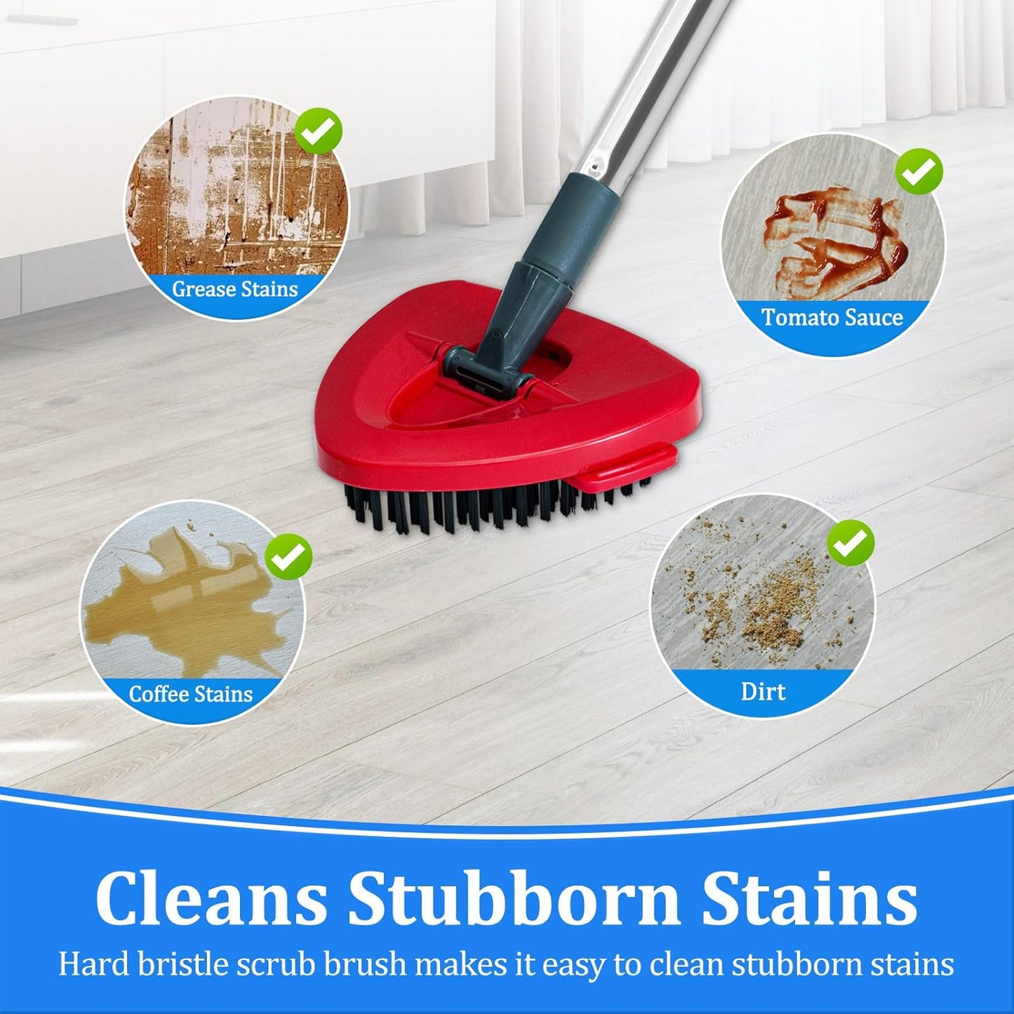 Mop Handle for Ocedar, Spin Mop Handle Replacement for O Cedar, 4 Section 30" to 58" Mop Handles for Ocedar Spin Mop, Include Mop Stick, Upgrade Mop Scrubber Head and Mop Base for Cedar Mop