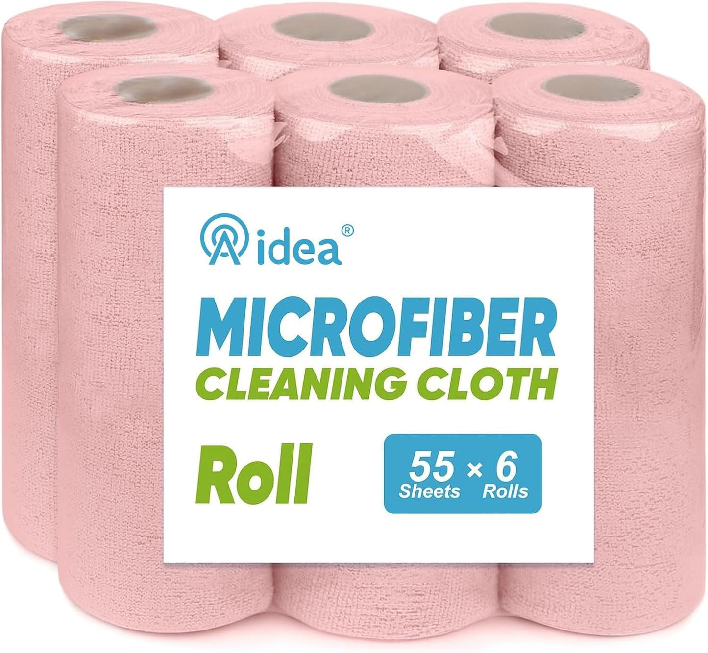 AIDEA Microfiber Cleaning Cloth 330 Sheets 6 Roll, Pink, Microfiber Towels for Cars, Shop Rags Washable,Cleaning Rags Reusable Paper Towels for Automotive, Mechanic, Workshops, House,11×9"