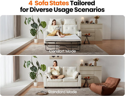 Pull Out Sofa Bed, Full Size Sleeper Sofa, 2-in-1 Convertible Corduroy Couch with USB Charging, Memory Form Couch for Living Room, Apartment and Small Space (Beige, Chenille - Full Size)