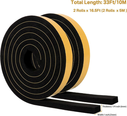 High Density Weather Stripping 3/4 in x 3/8 in, Weatherproof Foam Insulation Tape, Anti Collision Seal Strip Weatherstrips for Windows Storm Doors, 2 Rolls Total 13Ft