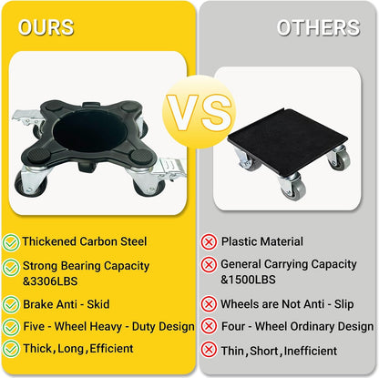 3306Lb Furniture Dolly Set, Furniture Movers with 5 Wheels Heavy Duty, Carbon Steel Panel Heavy Duty Dolly, 360° Rotation with Brake, Double Bearings, Furniture Lifter Move Tool