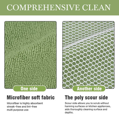 SINLAND 5 Color Assorted Microfiber Dish Cloth Towels Best Kitchen Cloths Cleaning Cloths with Poly Scour Side 12"x12" 5Pack (Pink+Blue+White+Yellow+Green)