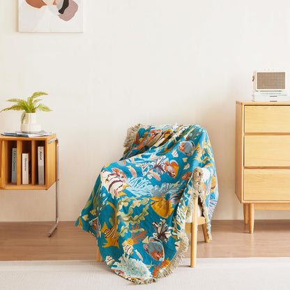 MSGKV Throw Blanket for Couch Cotton Muslin Breathable Cute Ocean Animals Blanket 50"x60" Sofa Chair Blankets for All Seasons Lightweight Farmhouse Blankets Home Decor