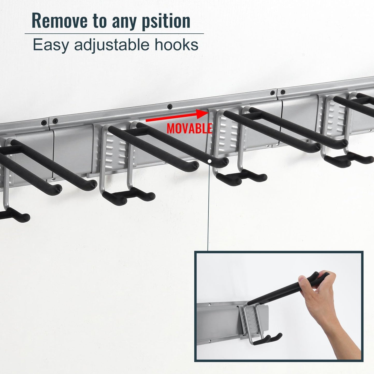 Wall Mount Tool Storage Rack, Garage Organization, Heavy Duty Garage Storage Tool Organizer, Garden Tool Wall Hooks and Hangers, Hold Up to 350lbs Grey