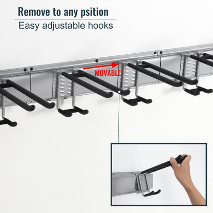 Wall Mount Tool Storage Rack, Garage Organization, Heavy Duty Garage Storage Tool Organizer, Garden Tool Wall Hooks and Hangers, Hold Up to 350lbs Grey