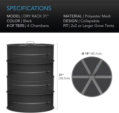 AC Infinity Herb Drying Rack, 4-Layer Hanging Mesh Net for Plants, Seeds, and Buds, 18" Diameter Fit in Grow Tents Closets Hydroponics