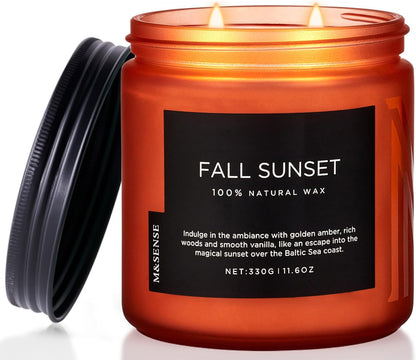 M&SENSE Baltic Amber Scented Candle, 11.6oz Clean Natural Soy Wax Non Toxic Up to 70 Hours Burn Time 2 Cotton Wick Housewarming Candle for Home Scented