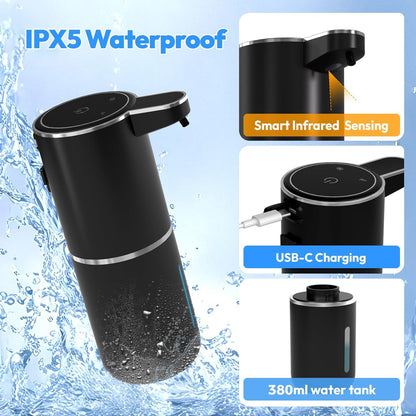 Automatic Soap Dispenser Touchless,Liquid Hand Soap Dispenser 12.8oz USB 4levels Adjustable Dispenser Electric Wall Mounted Smart for Bathroom and Kitchen Dish Soap，Easy for Toddlers(Black)